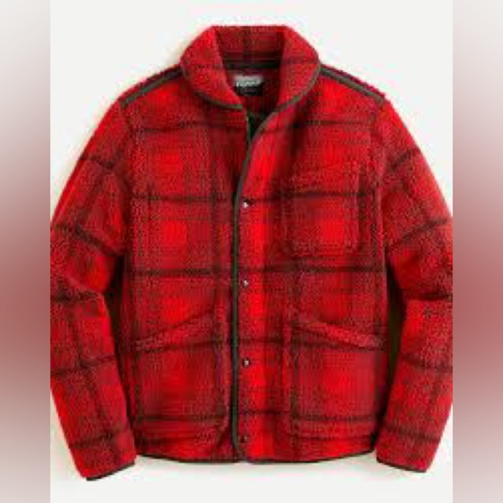 J. Crew Wallace‎ & Barnes sherpa fleece jacket in plaid Red and Black - Picture 2 of 14